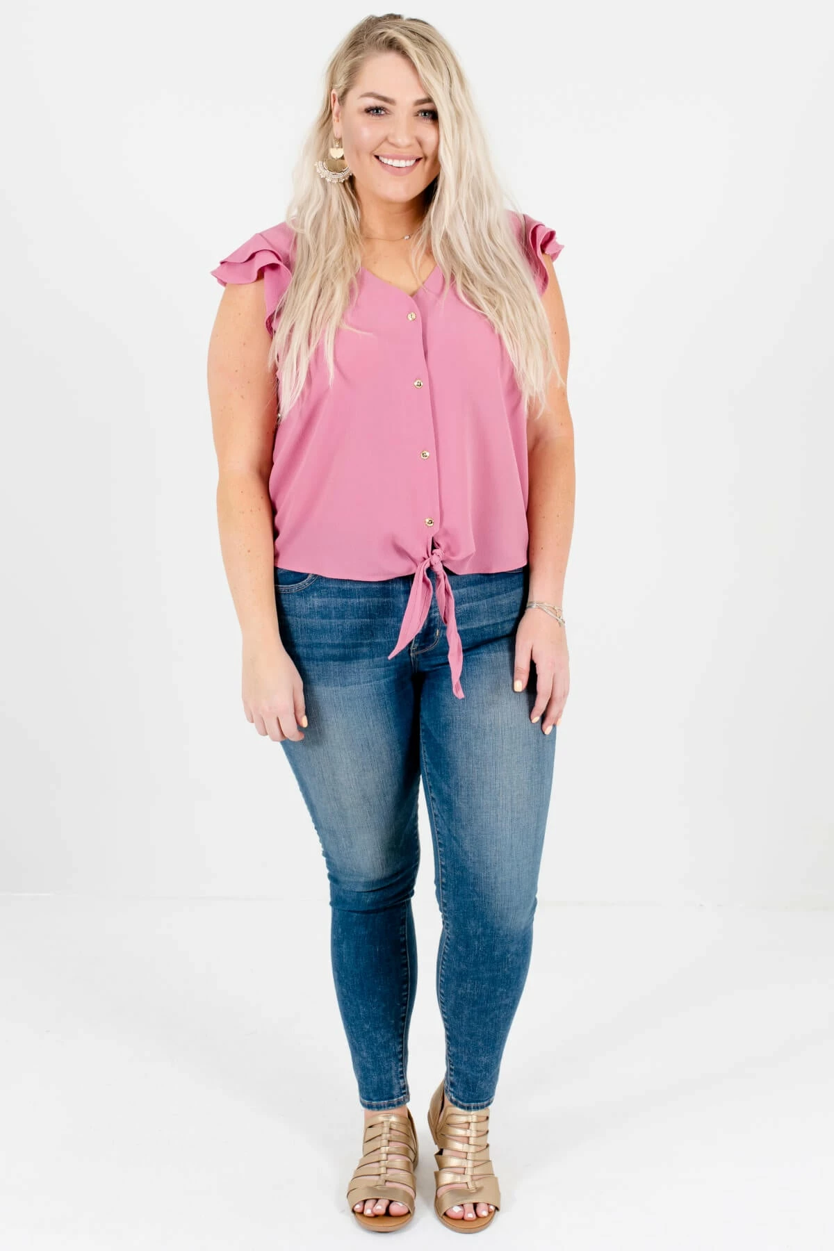Bella Ella Boutique Think Pink Mauve Tie-Front Shirt 5 Bella Ella Boutique Think Pink Mauve Tie-Front Shirt - Image 5