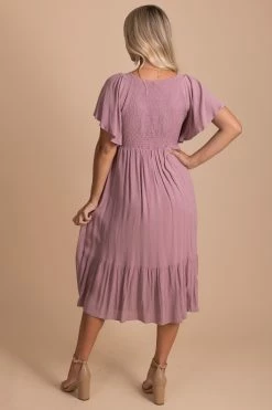 In Loom Touring Rome Midi Dress -Bella Ella Sales TouringRome Smocked Maxi Dress Dusty Mauve 2 5000x