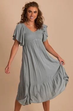 In Loom Touring Rome Midi Dress -Bella Ella Sales TouringRome Smocked Maxi Dress Dusty Sage 5000x