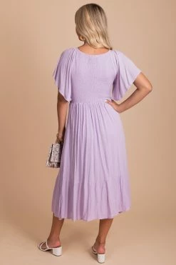 In Loom Touring Rome Midi Dress -Bella Ella Sales TouringRome Smocked Maxi Dress Lavender Purple 2 5000x