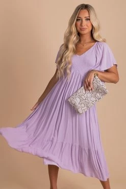 In Loom Touring Rome Midi Dress -Bella Ella Sales TouringRome Smocked Maxi Dress Lavender Purple 5000x