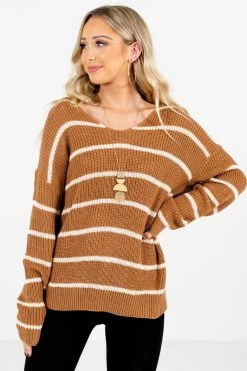 Bella Ella Boutique Trend-Setter Brown Open Back Sweater