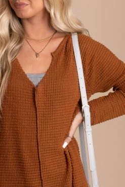 Bibi Turn A New Leaf V-Neck Sweater - Brown -Bella Ella Sales TurnANewLeaf VNeck Sweater Burnt Orange 5000x