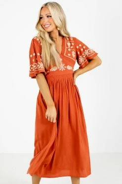 In Loom When Morning Comes Orange Midi Dress -Bella Ella Sales When Morning Comes Orange Dress Front3 5000x