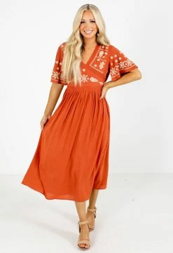 In Loom When Morning Comes Orange Midi Dress -Bella Ella Sales When Morning Comes Orange Dress Full Front 5000x