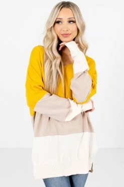 Bella Ella Boutique Wind Down Mustard Color Block Sweater -Bella Ella Sales Wind Down Mustard Sweater Front2 5000x