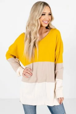 Bella Ella Boutique Wind Down Mustard Color Block Sweater -Bella Ella Sales Wind Down Mustard Sweater Front3 5000x
