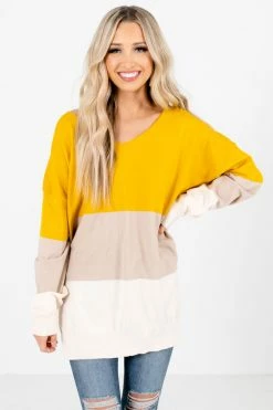 Bella Ella Boutique Wind Down Mustard Color Block Sweater