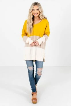 Bella Ella Boutique Wind Down Mustard Color Block Sweater -Bella Ella Sales Wind Down Mustard Sweater Full Front 5000x