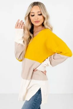 Bella Ella Boutique Wind Down Mustard Color Block Sweater -Bella Ella Sales Wind Down Mustard Sweater Side 5000x