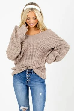 Zenana Worth Watching Knit Sweater 34 Zenana Worth Watching Knit Sweater -Bella Ella Sales Worth Watching Brown Sweater Front 5000x