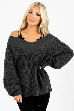 Zenana Worth Watching Knit Sweater 35 Zenana Worth Watching Knit Sweater -Bella Ella Sales Worth Watching Gray Sweater Front2 5000x