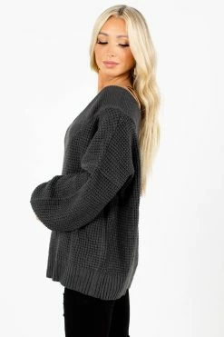 Zenana Worth Watching Knit Sweater 36 Zenana Worth Watching Knit Sweater -Bella Ella Sales Worth Watching Gray Sweater Side 5000x
