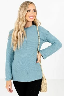 Bella Ella Boutique You Deserve It Blue Ribbed Sweater