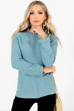 Bella Ella Boutique You Deserve It Blue Ribbed Sweater 13 Bella Ella Boutique You Deserve It Blue Ribbed Sweater -Bella Ella Sales You Deserve it Blue Sweater Front 5000x