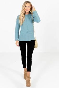 Bella Ella Boutique You Deserve It Blue Ribbed Sweater 11 Bella Ella Boutique You Deserve It Blue Ribbed Sweater -Bella Ella Sales You Deserve it Blue Sweater Full Front2 5000x