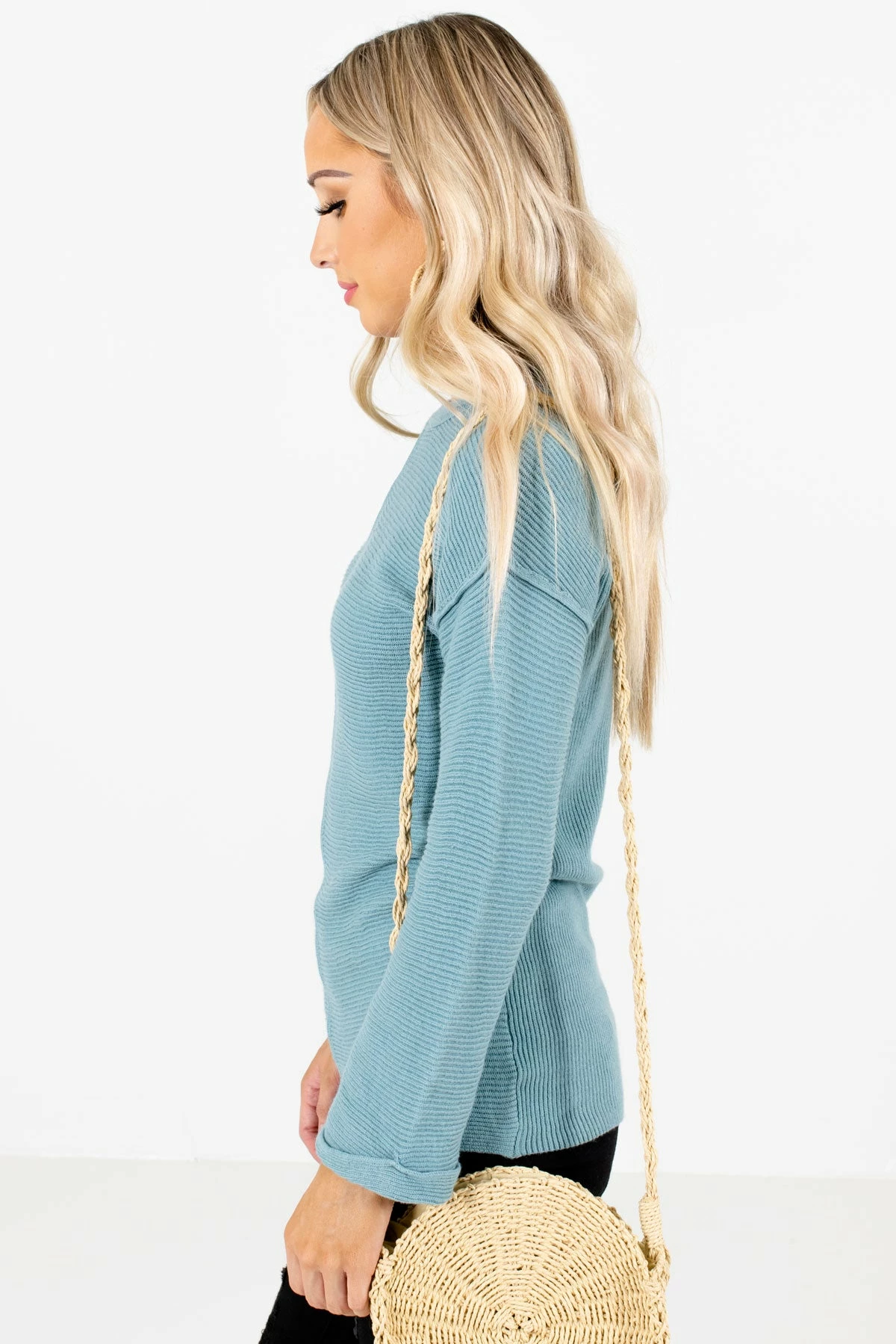 Bella Ella Boutique You Deserve It Blue Ribbed Sweater 6 Bella Ella Boutique You Deserve It Blue Ribbed Sweater - Image 6