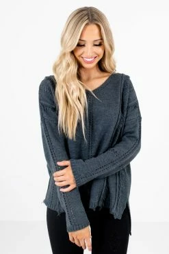Bella Ella Boutique Young & In Love Charcoal Gray Sweater 14 Bella Ella Boutique Young & In Love Charcoal Gray Sweater -Bella Ella Sales Young in Love Charcoal Sweater Front2 5000x