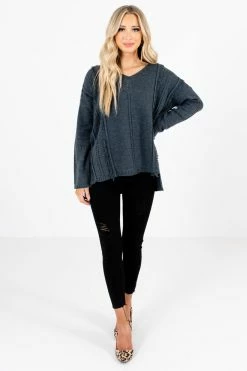 Bella Ella Boutique Young & In Love Charcoal Gray Sweater 12 Bella Ella Boutique Young & In Love Charcoal Gray Sweater -Bella Ella Sales Young in Love Charcoal Sweater Full Front2 5000x