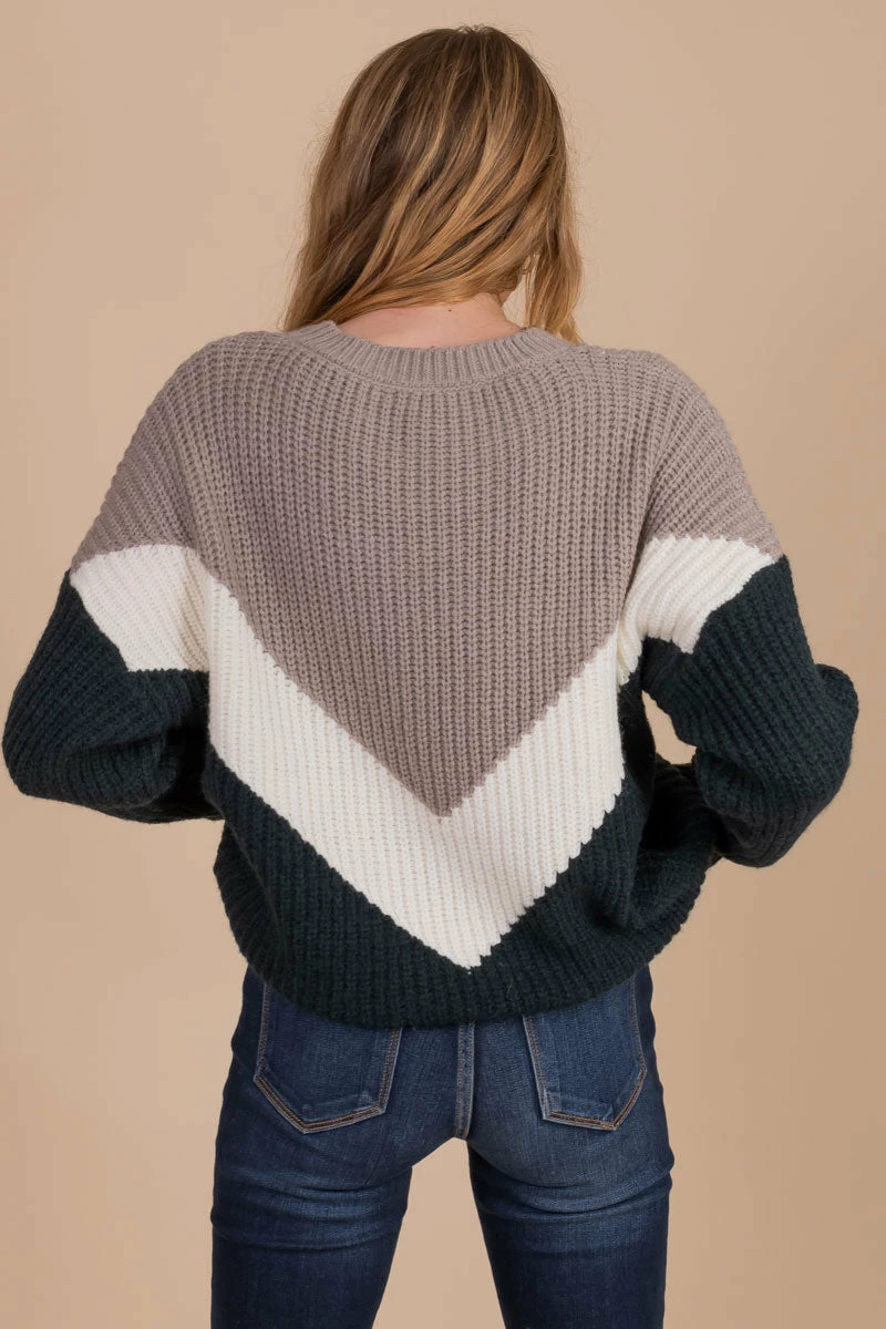 Eesome Let It Snow Chevron Striped Knit Sweater - Dark Green 4 Eesome Let It Snow Chevron Striped Knit Sweater - Dark Green - Image 4