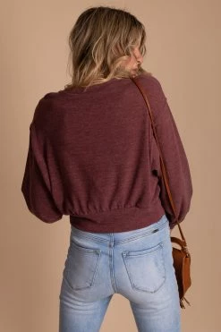 Kay Fashion Grateful Heart Puff Sleeve Pullover - Dark Pink -Bella Ella Sales back 1a896e69 4756 4d9a 8c6f 5e7d68816e6f 5000x