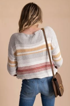 Eesome Never Too Late Striped Long Sleeve Sweater - Gray -Bella Ella Sales back 1b5b7825 78f7 401e 990f fef3e8a8caa1 5000x