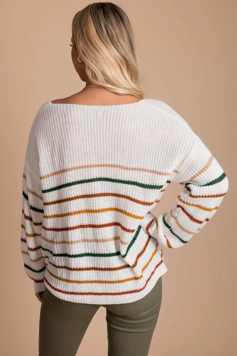 Kay Fashion Strike A Pose Striped Long Sleeve Top - Off White 3 Kay Fashion Strike A Pose Striped Long Sleeve Top - Off White - Image 3