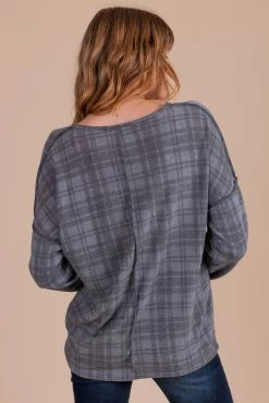 Haptics Midnight Sky Long Sleeve Plaid Top - Dark Gray -Bella Ella Sales back 654d9dc0 494a 4fb3 be48 1fd3fc5e013d 5000x