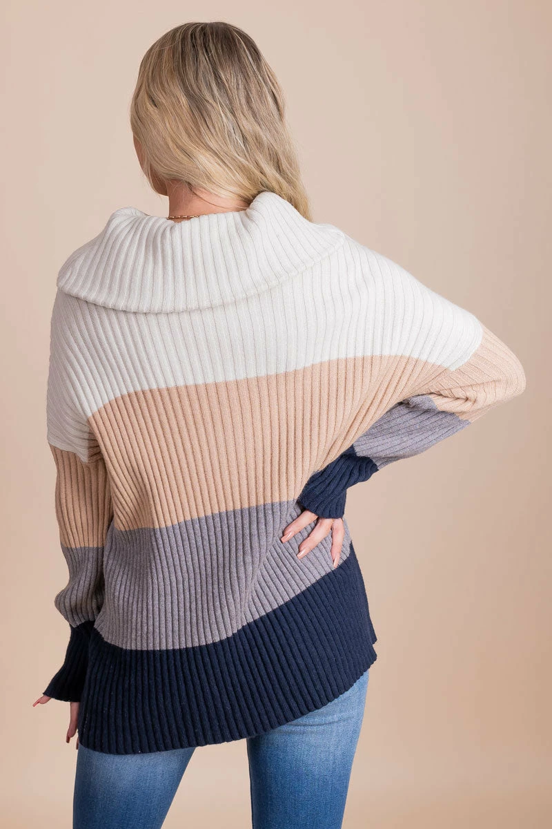 Wholesale Fashion Trends Me Plus You Striped Cowl Neck Sweater - Gray 4 Wholesale Fashion Trends Me Plus You Striped Cowl Neck Sweater - Gray - Image 4