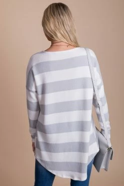 Bella Ella Boutique Oh So Sweet Light Gray Striped Top -Bella Ella Sales back 87449d20 f8a4 4e64 87d1 45d845286b84 5000x