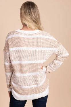 Stacatto Long Lost Love Striped Knit Sweater - Light Brown -Bella Ella Sales back 902003d6 a5c4 47af a3ea 665bdefa72ea 5000x