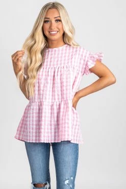 2 Hearts Be Unforgettable Gingham Peplum Top 22 2 Hearts Be Unforgettable Gingham Peplum Top -Bella Ella Sales be unforgettable pink front 5000x