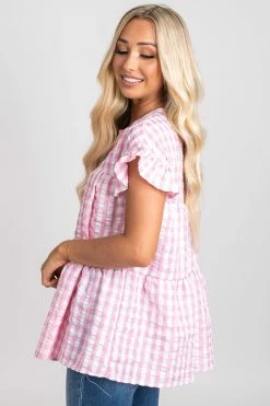 2 Hearts Be Unforgettable Gingham Peplum Top 24 2 Hearts Be Unforgettable Gingham Peplum Top -Bella Ella Sales be unforgettable pink side 5000x