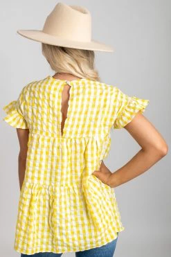 2 Hearts Be Unforgettable Gingham Peplum Top 26 2 Hearts Be Unforgettable Gingham Peplum Top -Bella Ella Sales be unforgettable yellow back 5000x