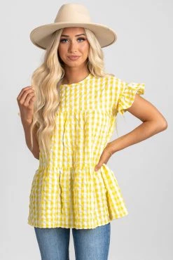 2 Hearts Be Unforgettable Gingham Peplum Top 25 2 Hearts Be Unforgettable Gingham Peplum Top -Bella Ella Sales be unforgettable yellow front 5000x