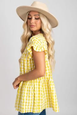2 Hearts Be Unforgettable Gingham Peplum Top 27 2 Hearts Be Unforgettable Gingham Peplum Top -Bella Ella Sales be unforgettable yellow side 5000x