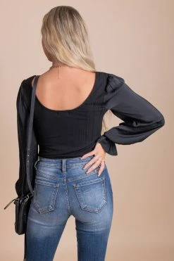 Almost Nothing First Kiss Long Sleeve Bodysuit -Bella Ella Sales black back c0efb3f8 8fb4 4465 bfa5 633c73a43d2c 5000x