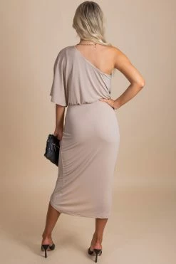 Mainstrip A Lifetime Of Wishes One-Shoulder Midi Dress -Bella Ella Sales brown back 6a8abb05 b242 448e 86d9 058ac479b25f 5000x