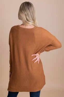 Zenana Life Goes On Long Sleeve Waffle Top -Bella Ella Sales brown back 77343a81 535f 408c 91e4 8dfc8a567b75 5000x