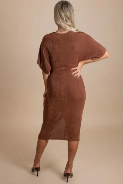 Lovely Day Dress To Impress Ruched Midi Dress -Bella Ella Sales brown back f44eb56a d835 44c4 8863 eb96f670e63a 5000x