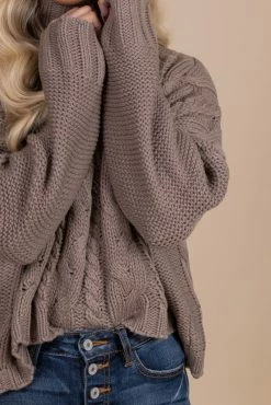 Love Tree / Style Melody Toasted Maple Cable Knit Turtleneck Sweater -Bella Ella Sales brown detial c0d39626 541a 45ec 9f97 1317e95541a9 5000x