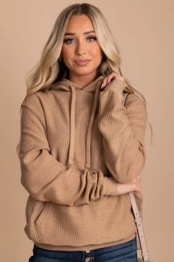 Reflex Just To See You Ribbed Hoodie -Bella Ella Sales brown front 1108201a bcb3 4a74 8244 52e40311baa0 5000x