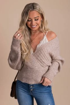 SOB Once In A Lifetime Long Sleeve Wrap Sweater -Bella Ella Sales brown front 8f23f5b1 78a7 44a0 ae5f d2e1a678d31b 5000x