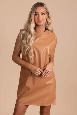 Le Lis Be Fearless Faux Leather Mini Dress - Light Brown