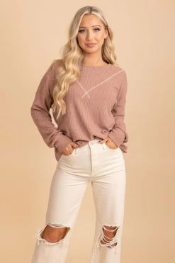 7th Ray Winds Of Winter Waffle Knit Top -Bella Ella Sales browntop 5000x
