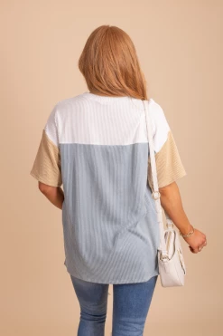 Tres Bien Casual Friday Ribbed Color Block Top -Bella Ella Sales casualfridayribbedcolorblocktoplightblueback 5000x