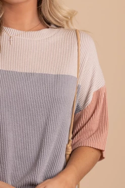 Tres Bien Casual Friday Ribbed Color Block Top -Bella Ella Sales casualfridayribbedcolorblocktoplightbrowndetail 5000x