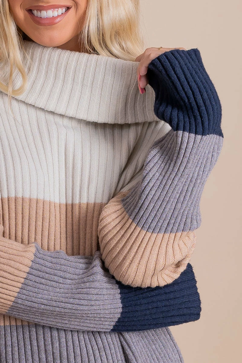 Wholesale Fashion Trends Me Plus You Striped Cowl Neck Sweater - Gray 3 Wholesale Fashion Trends Me Plus You Striped Cowl Neck Sweater - Gray - Image 3