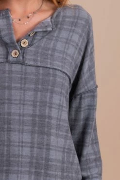 Haptics Midnight Sky Long Sleeve Plaid Top - Dark Gray -Bella Ella Sales detail cf67ec49 4100 40c6 87e6 6f8f8b00477b 5000x