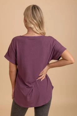 Zenana Wait For You V-Neck Top -Bella Ella Sales eggplant top back 5000x